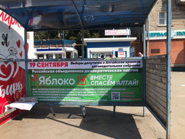Девять предвыборных баннеров партии «Яблоко» сорвали в Барнауле