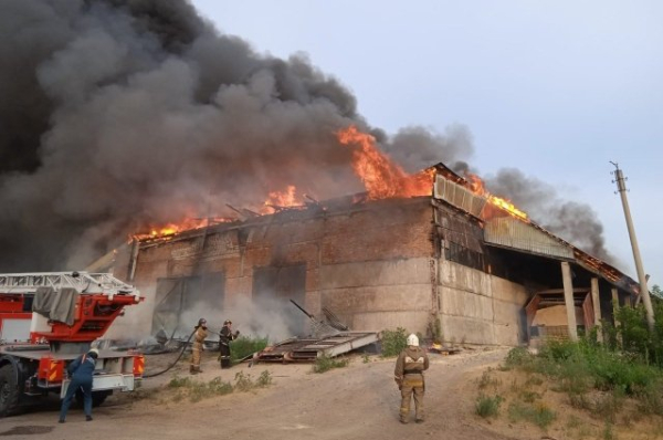 Крупный пожар произошел в здании предприятия в Рубцовске